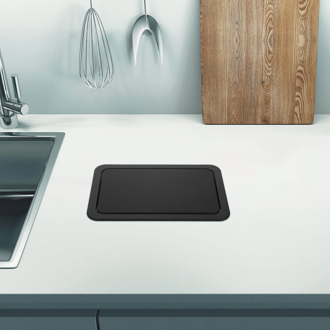 BESTYASH Tapa de repuesto para contenedor de basura, tapa abatible, a prueba de olores, para encimera, cocina, baño, negro, mediano