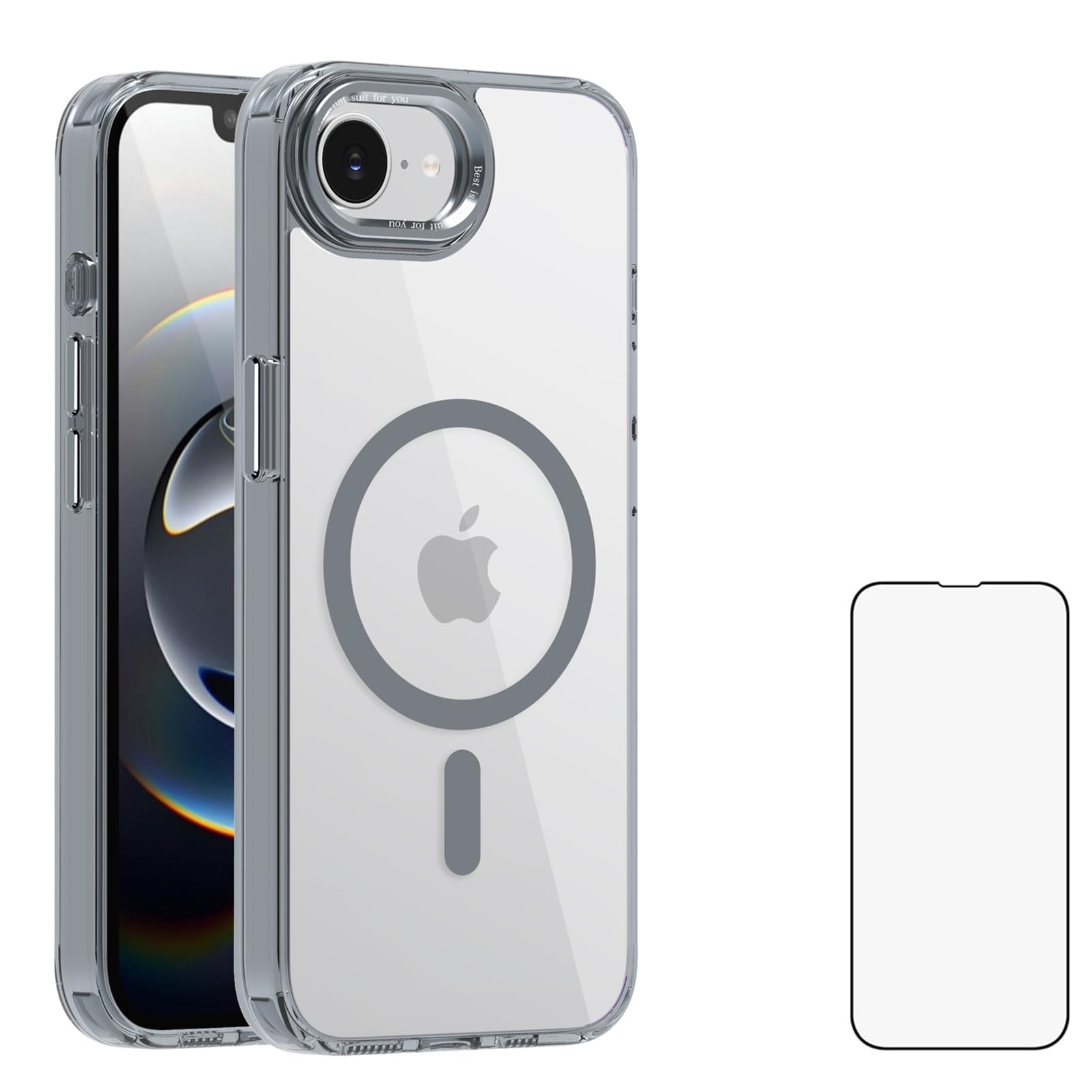 ZHYYD iPhone17eケース クリア【MagSafe対応・ガラスフィルム付き】アイフォン 17eケース 透明 耐衝撃 カバー 黄ばみなし ワイヤレス充電 マグセーフ iphone 17eカバー レンズ保護 TPU ソフト 衝撃吸収 軽量 滑り止め (グレー)