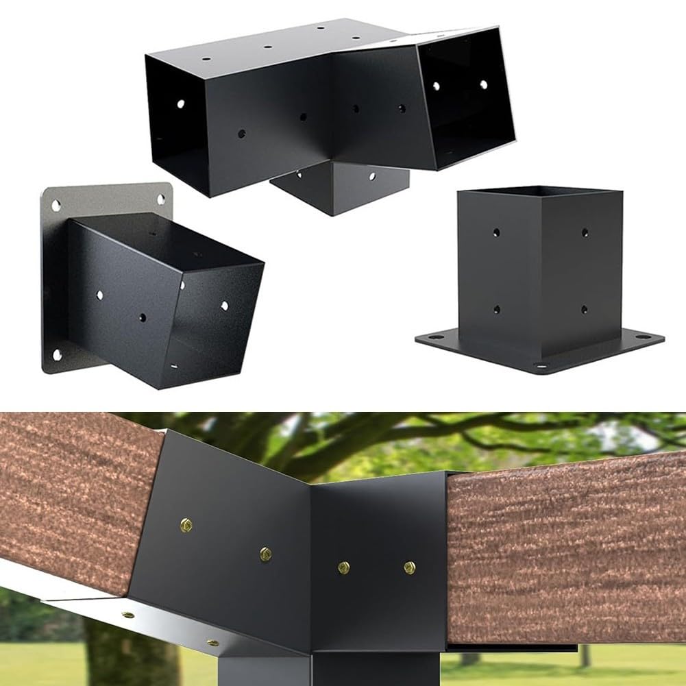 Kit Staffe Angolari Per Pergola In Acciaio Carbonio, 4 Pezzi Con Viti, Per Legno 5x10 Cm, Antiruggine, Per Gazebo E Strutture Esterne