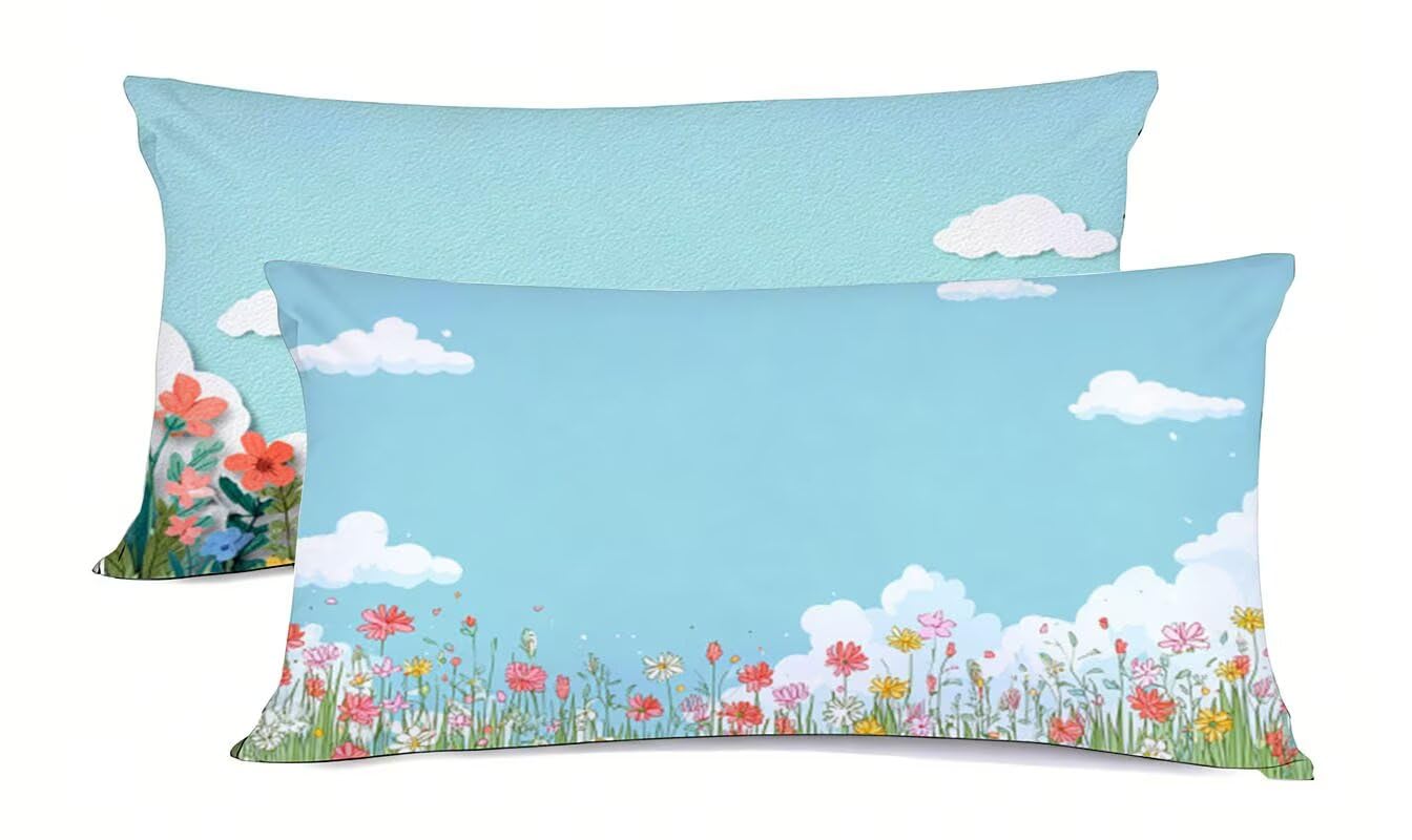 Taie d'oreiller ciel 50x70cm fleurs avec impression recto verso bz-449