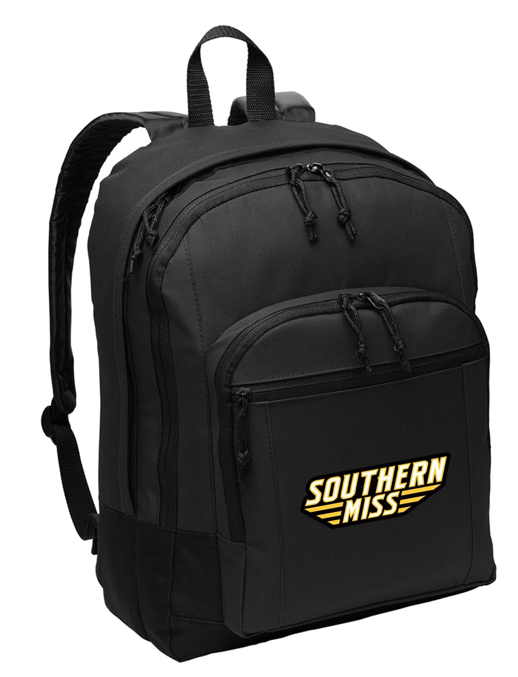 Broad Bay Southern Miss Backpack - MEDIUM SIZE - Classic Style - USM Golden Eagles Backpack - Laptop Sleeve - Lightweight (Black - Football Logo)
