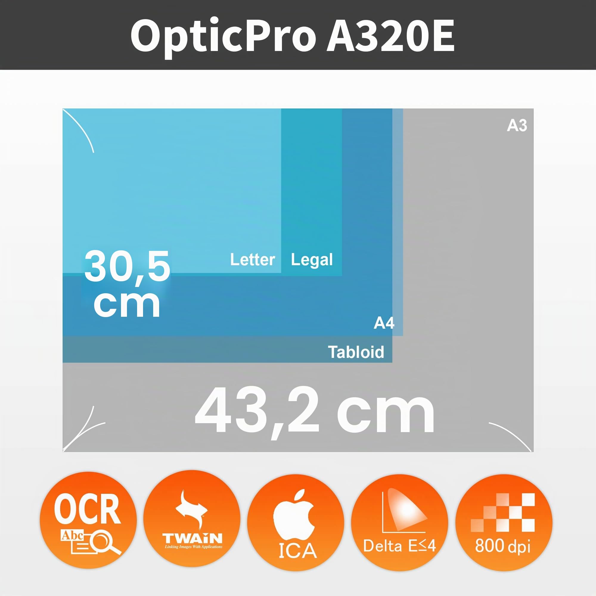 Plustek OpticPro A320E Flachbettscanner Din-A3 800 dpi CCD