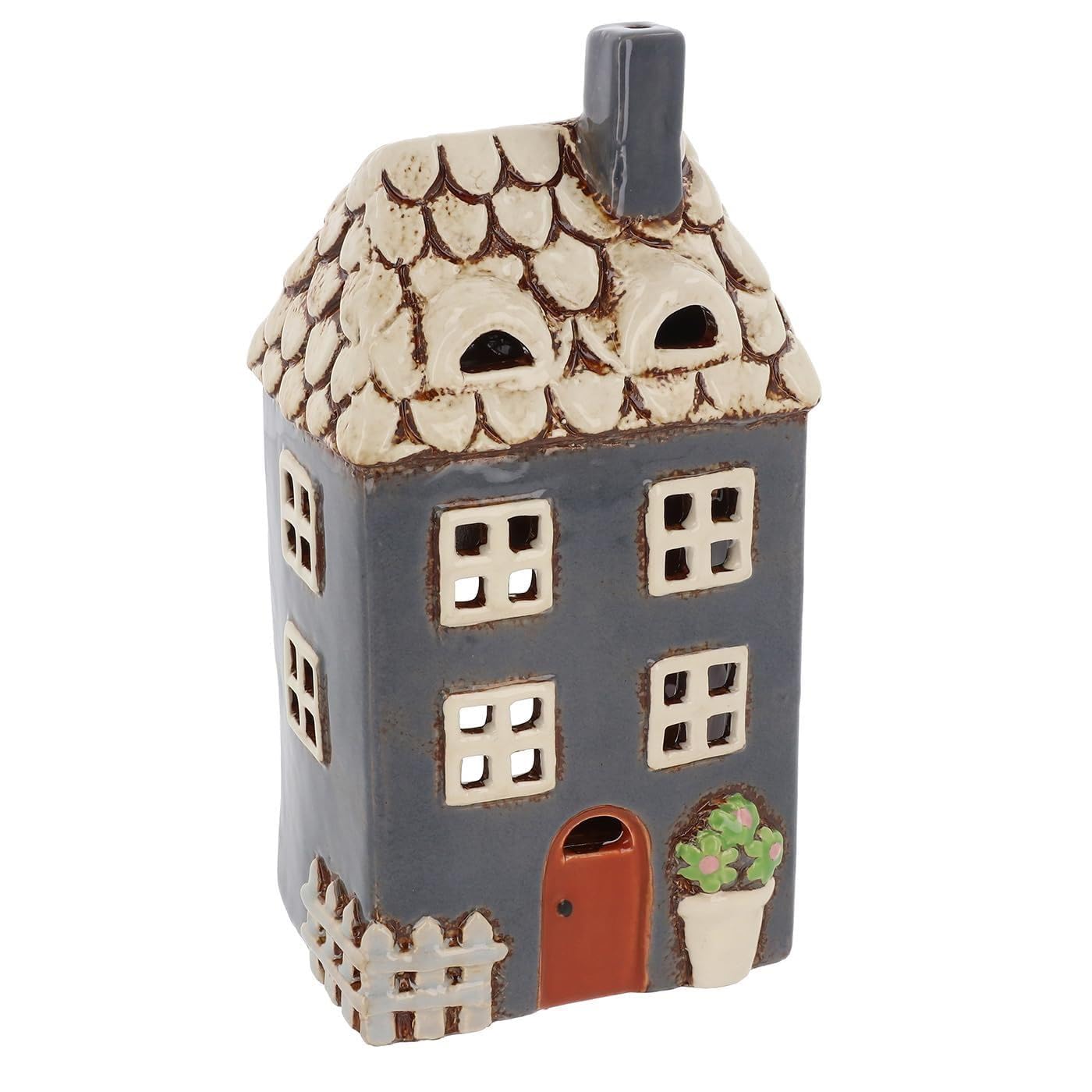 Village Pottery Ceramic Tealight Holder Pretty Garden Floral House Navy 340289