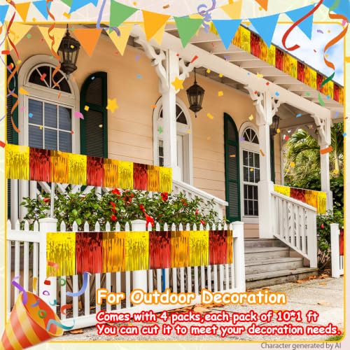 Image of 4 Pack 39 Feet Autumn Foil Fringe Garland, Parade Floats Tinsel Streamers Banner Fringe Curtain Banner for Halloween Thanksgiving Homecoming Birthday Party Decorations (Red Orange Gold)