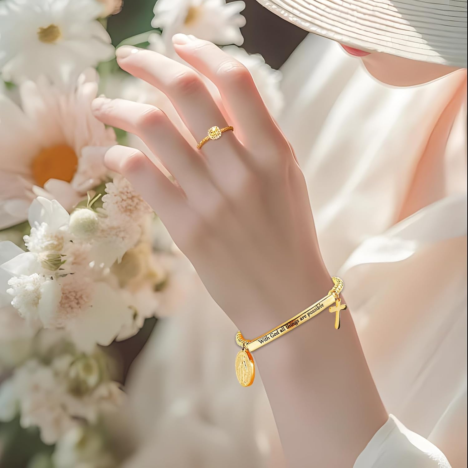 DS Inspirational Bracelet for Women Christian Engraved Bibler Verse Cross Butterfly Daisies Charm Bracelet, Exquisite Stainless Steel Jewelry Daughter Best Friend Bestie - Image 4