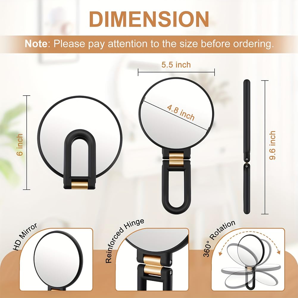 Espejo de mano con asa, espejo de maquillaje de doble cara con aumento de 50X y 1X, espejo de viaje plegable para el hogar, pared y escritorio (verde) - 2