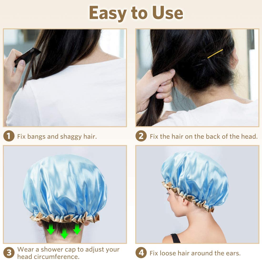 LDG WARE Women Waterproof Shower Cap, Free Size | Double Layer (Golden Border Shower Cap, Quantity - 3) 2