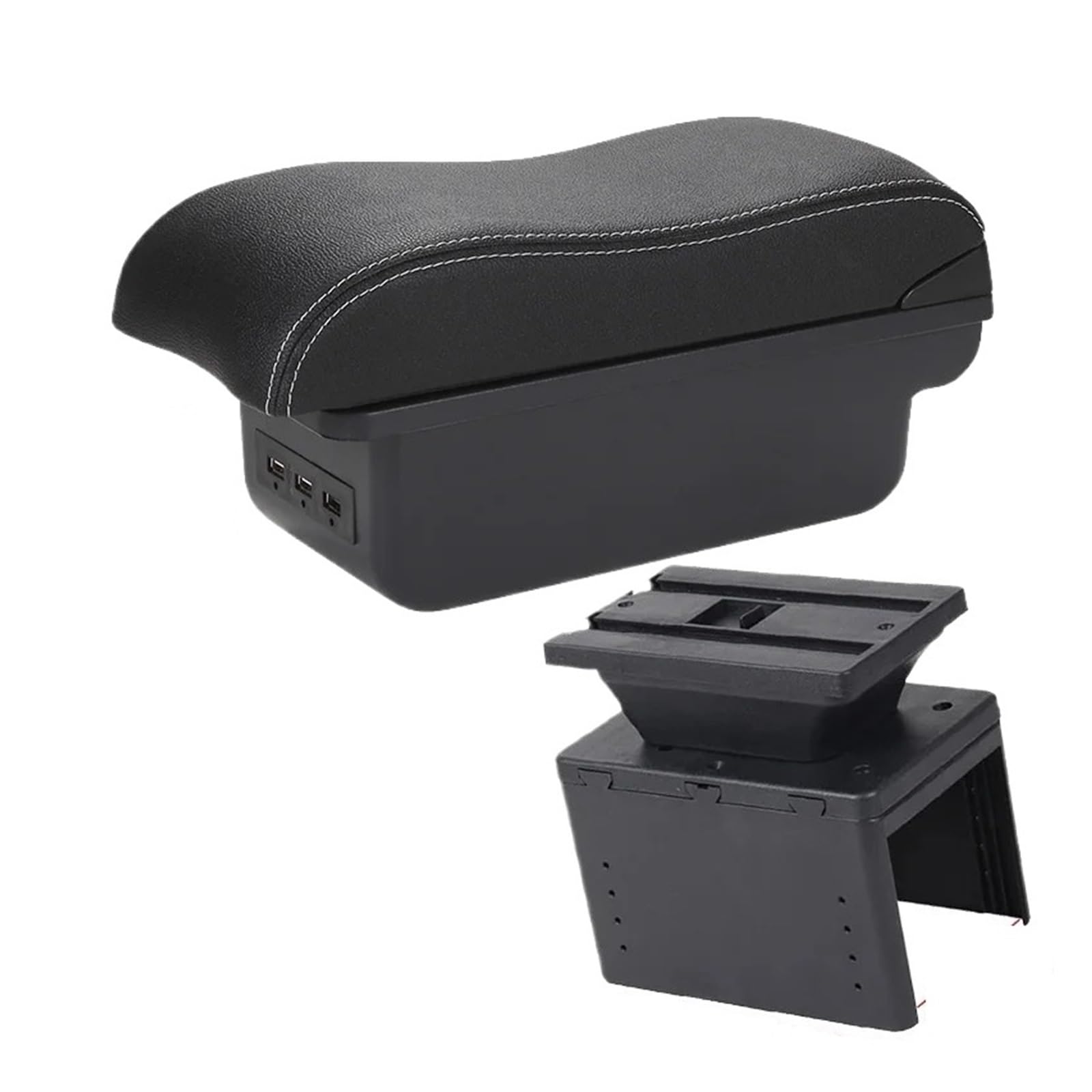 UMDJJU Car Armrest Universal Model Box Accessories Storage Modification Retrofit Parts Increase Relieve Fatigue Car Centre Console Armrest Box(B3 Black white 3USB)