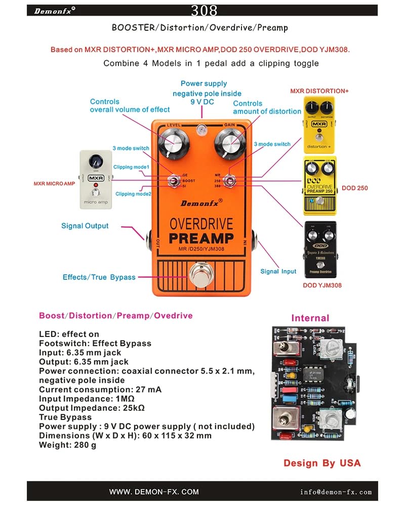 Amazon | Demonfx YJM308 / OVER DRIVE PREAMP CLEAN BOOSTER オーバー