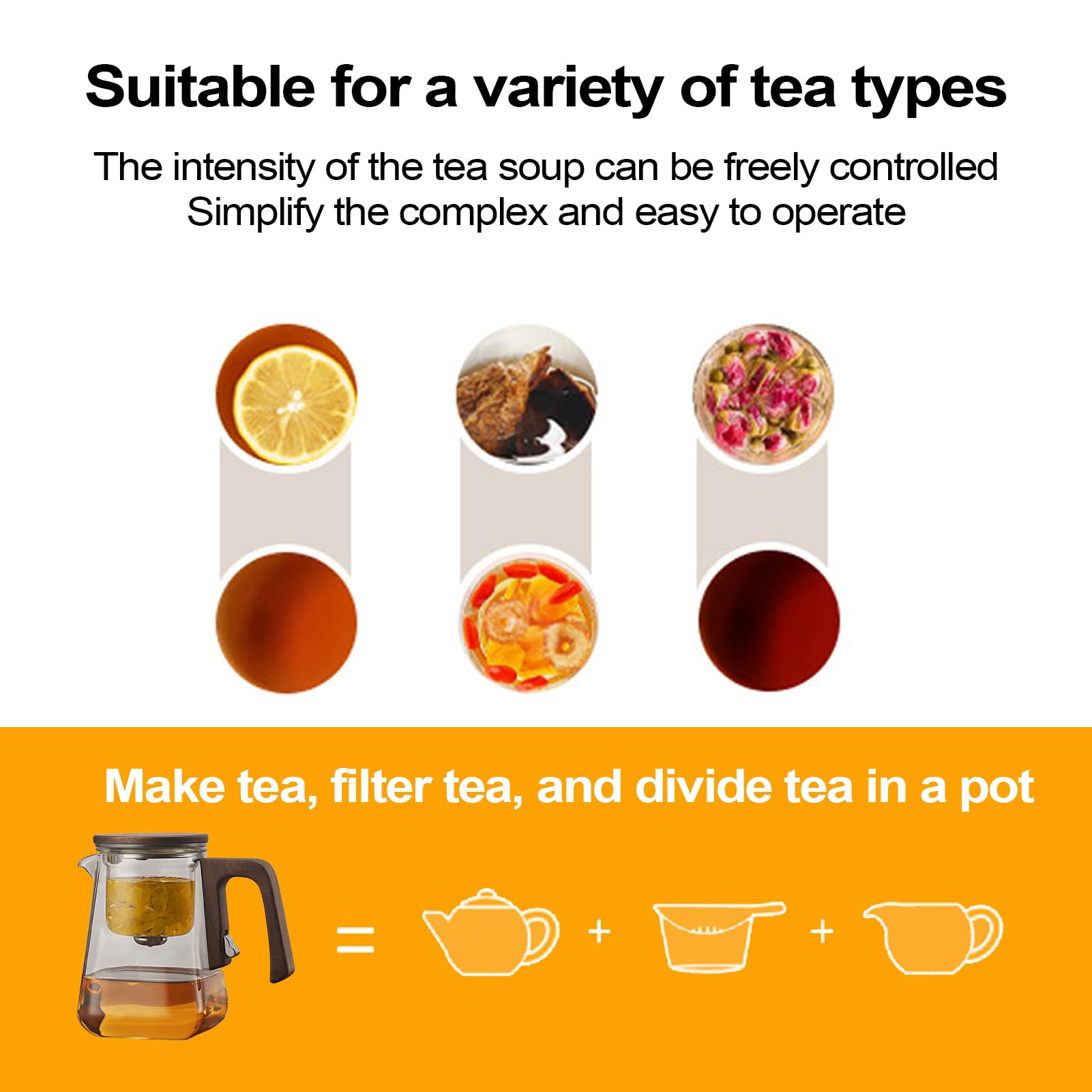 Teiera in con infusore, teiera per infusore per il tè Teiera in con filtro | Set da tè con filtro magnetico in per teiera multifunzionale con separazione 'acqua per tè Oolong nero verde caldo o