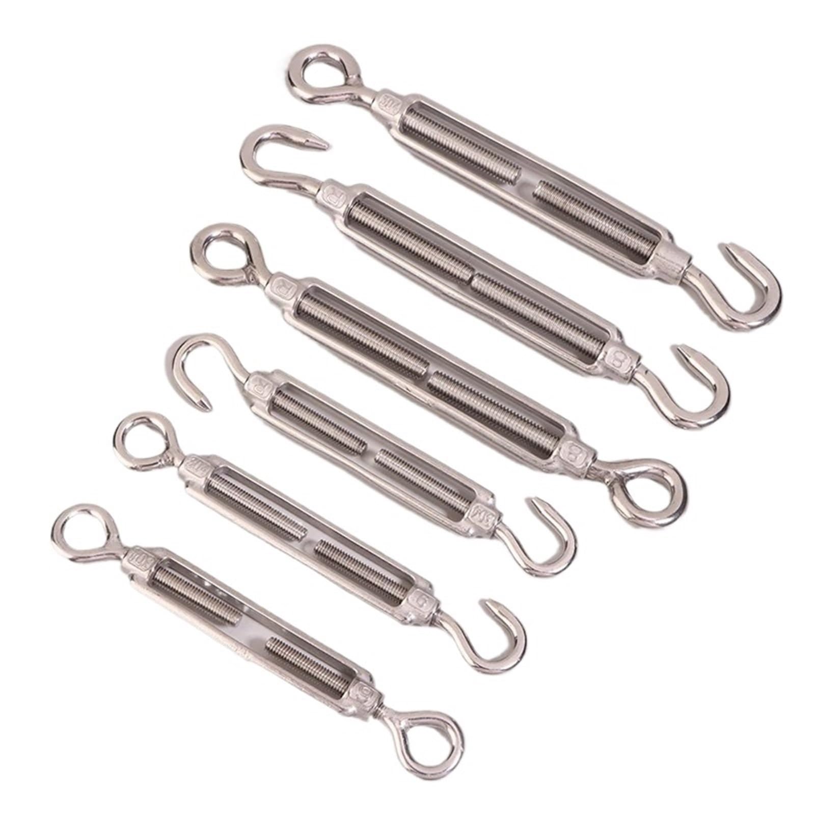 10 Piezas M4 M5 M6 M8 Acero Inoxidable 304 Ajuste Cadena Aparejo Ganchos Ojo Tensor Cuerda de Alambre Dispositivo tensión(M8-1)