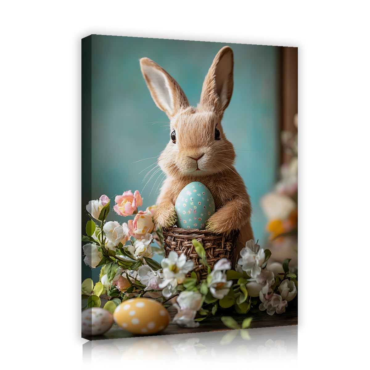 TOANGWALL Mural primaveral realista huevos de conejo marrones de Pascua estampado en lienzo arte mural vibrante de la naturaleza para decoración de habitaciones de invitados 65x80cm