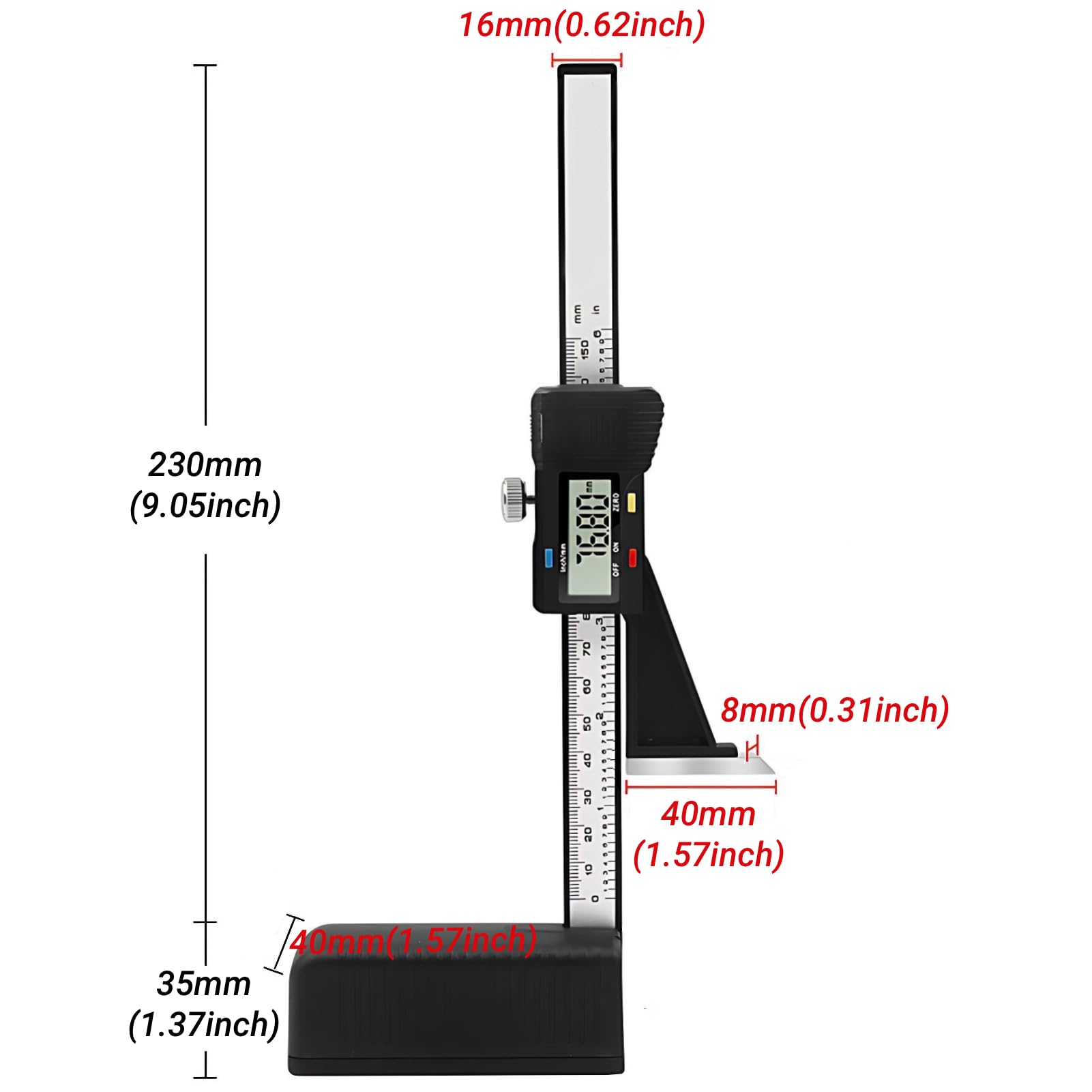 Misuratore di Altezza Digitale 150 mm, Calibro Elettronico Metrico
