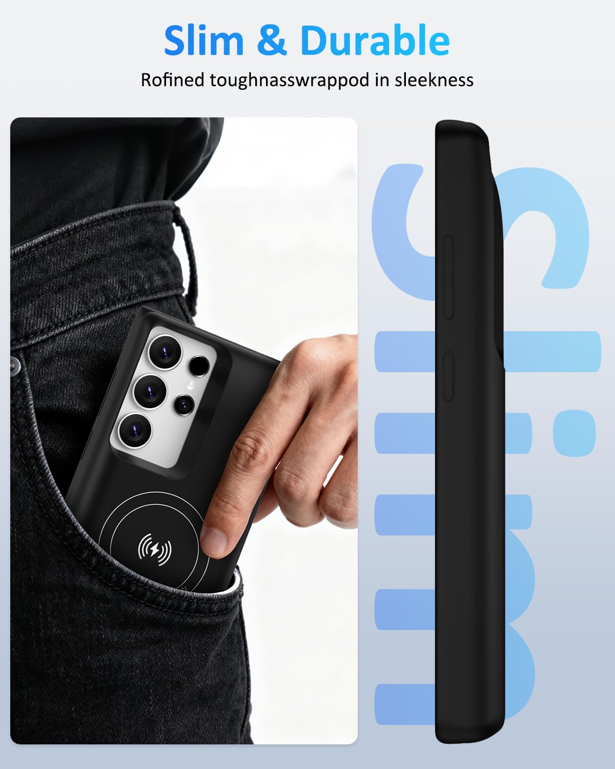 Funda de batería para Samsung S23Ultra/S22Ultra (6.8 pulgadas), 16000 mAh, ultrafina, de alta capacidad, magnética, recargable, carga extendida, cargador portátil, color negro