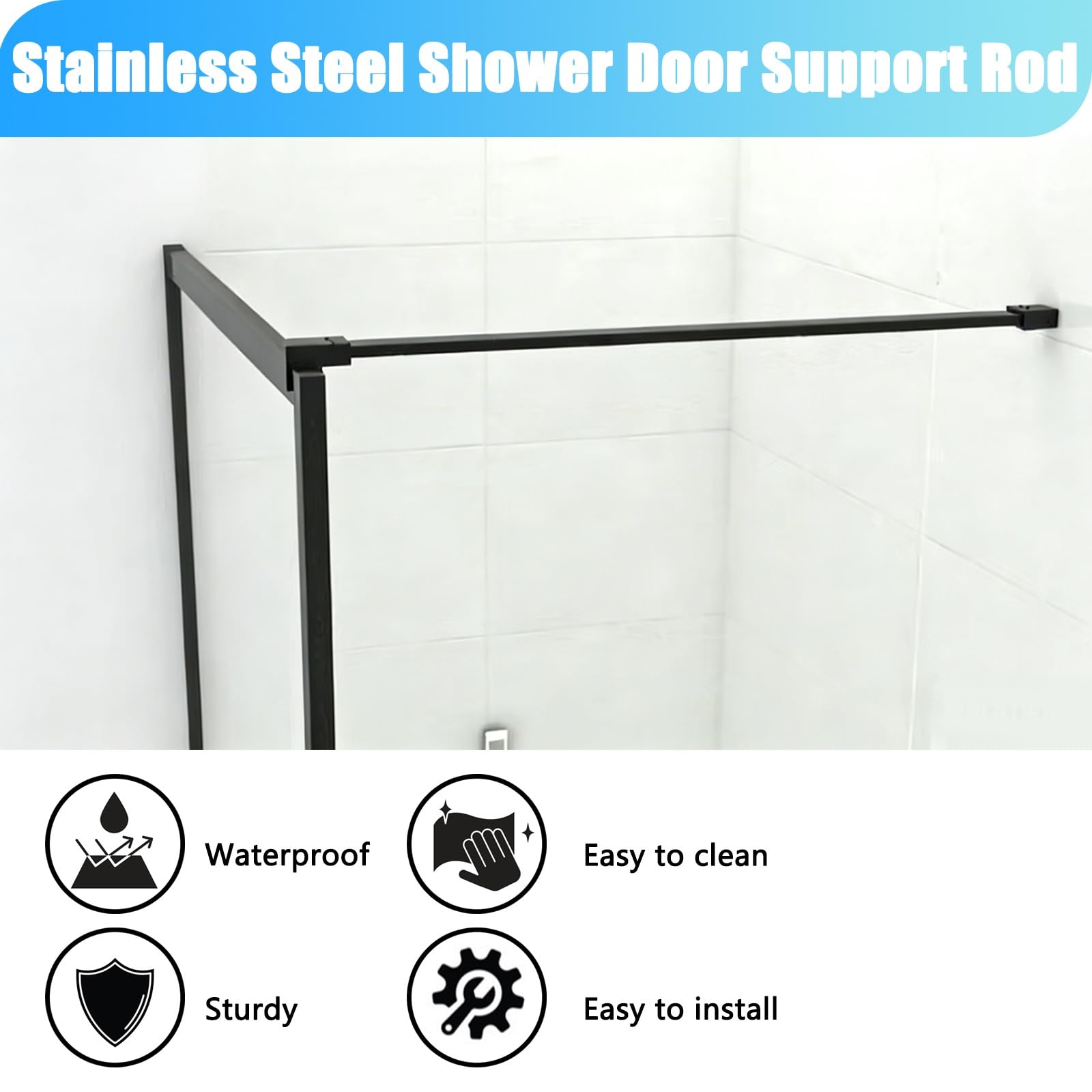 LZMZMQ Barra de Soporte de Vidrio Soportes Ajustables para Puerta De Mampara De Ducha, Soporte De Panel Divisorio De Bañera con Marco Resistente, Soporte De Brazo para Puertas(L 50cm/19.6")