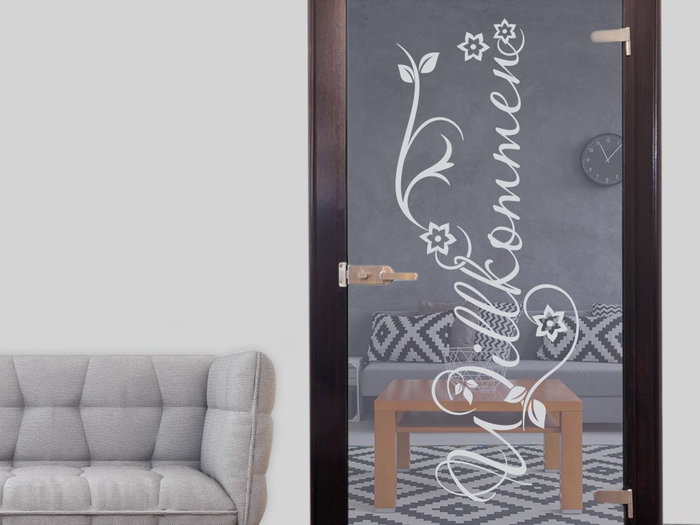 GRAZDesign Glastür Aufkleber Flur Eingang Willkommen Spruch, Fensteraufkleber Glas, Fenster Fenstertattoo - 151x57cm / Silbergrau