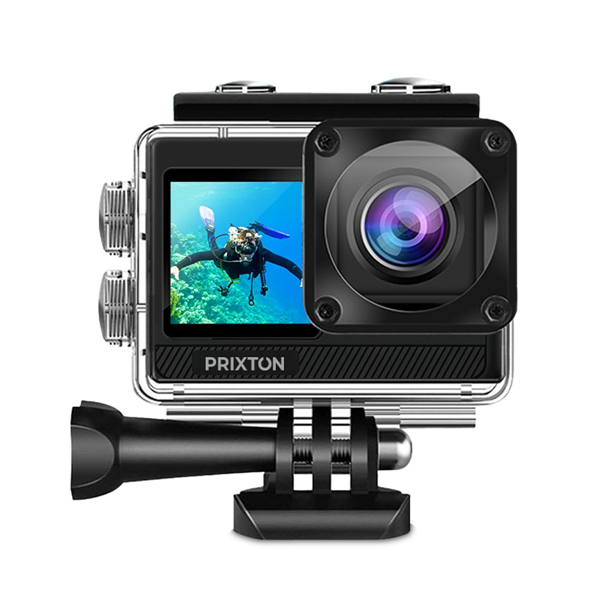 Prixton Caméra Sport 5K DV830 avec Double Écran IPS, 50 MP, Stabilisation EIS, Wi‑FI, Étanche Jusqu’à 30 m, Zoom 5X, Accessoires Inclus