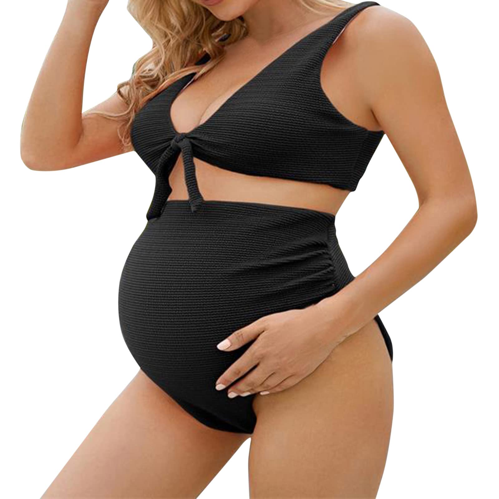 Generisch Traje de baño de maternidad para mujer, conjunto de parte superior y parte inferior de bikini, bikini de premamá de verano, traje de baño elegante, para sesión de fotos, vestido de