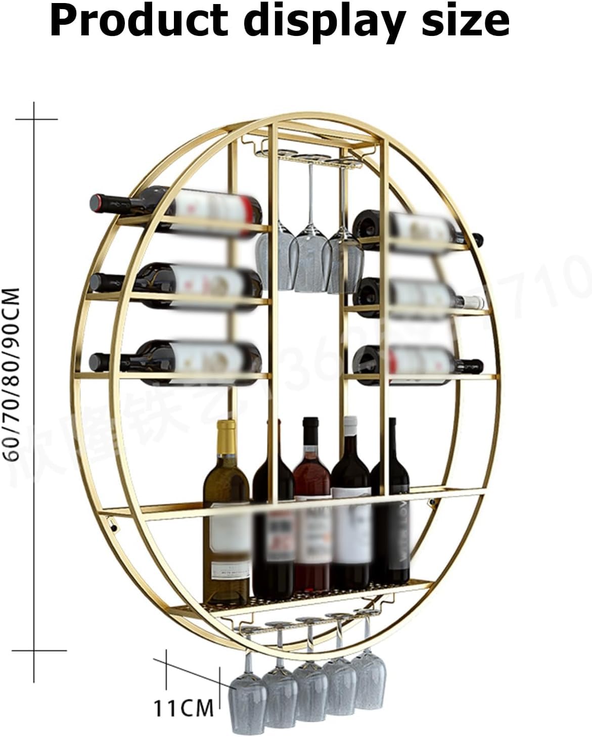 Botellero Redondo De Metal para Vinos, Gran Capacidad, Simple, con Luz, Moderno Y Minimalista, para Pared, para Sala De Estar, Hogar Y Cafetería., Black, 70x11cm
