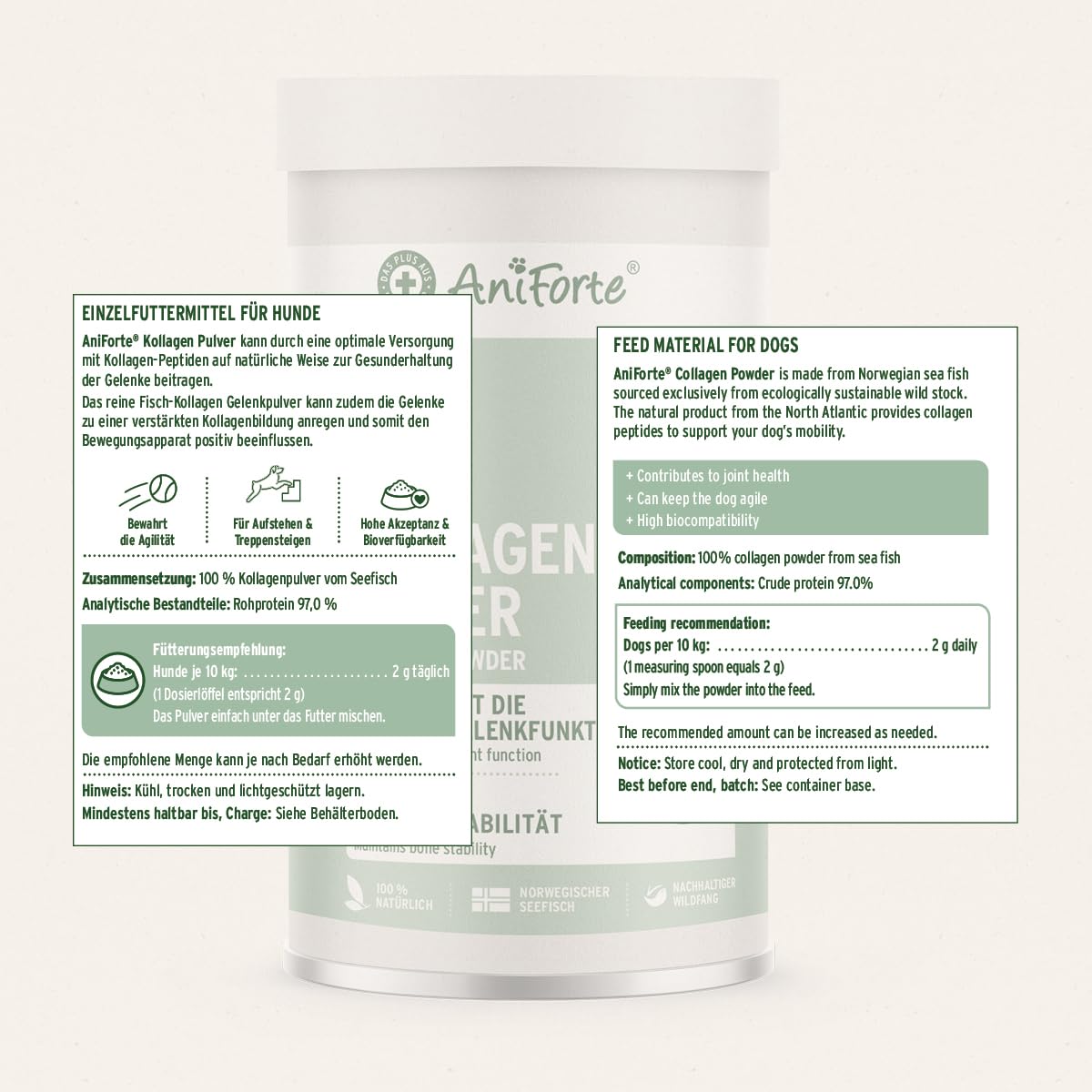 AniForte Marine Kolagen proszek dla psów CollaMove 450 g - Kolagen rybny wspomaga stawy, ścięgna i więzadła – naturalny produkt dla sprawności stawów i zwinności