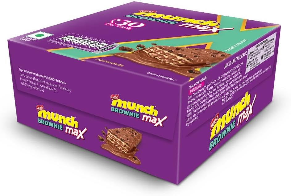Nestlé Munch Max Brownie, Crunchy Wafer With Cocoa Brownie Bits | 750g | 20 units x 37.5g
