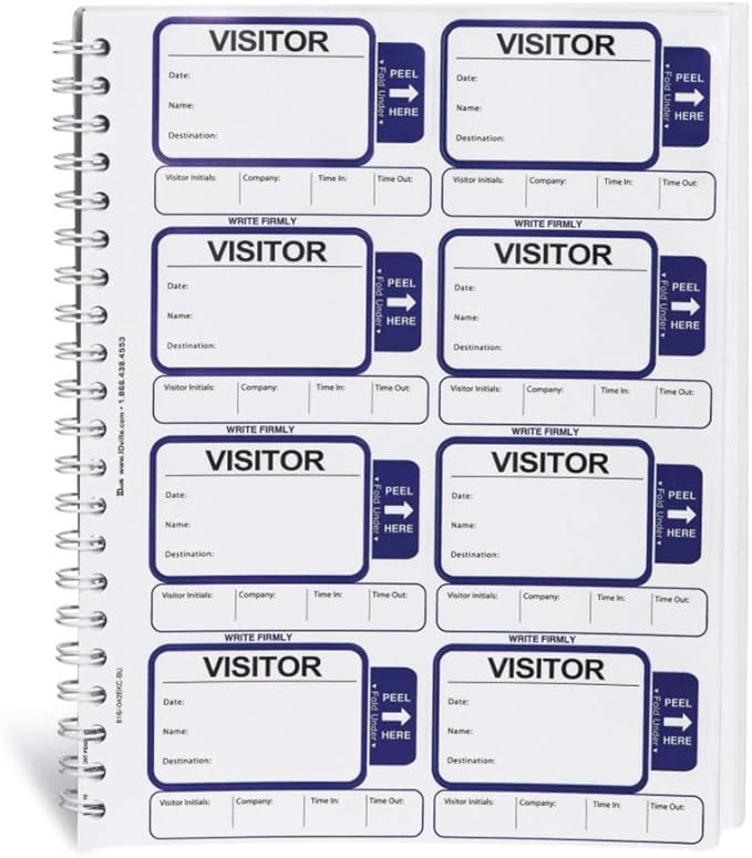 Visitor Log Book, SpiralBound Self Expiring Visitor