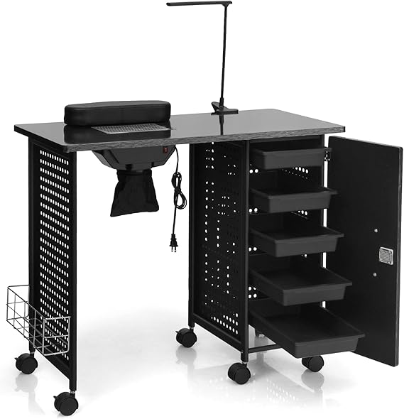 Giantex Nail Desk Manicure Table, Nail Table with Dust