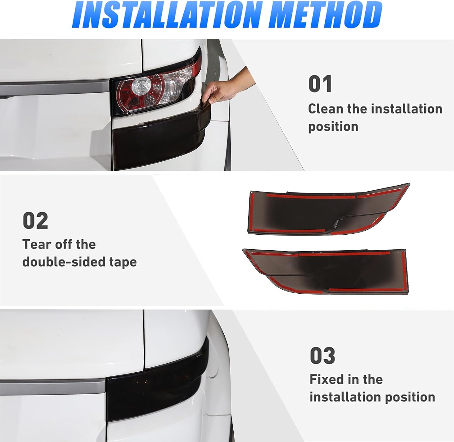 ABS Rear Tail Light Lens Taillight Kit Compatible with Land Rover Range Rover Evoque 2012-2019 Smoked Blackout Light Lens Kit,Car Exterior Taillight Protection Cover Accessories