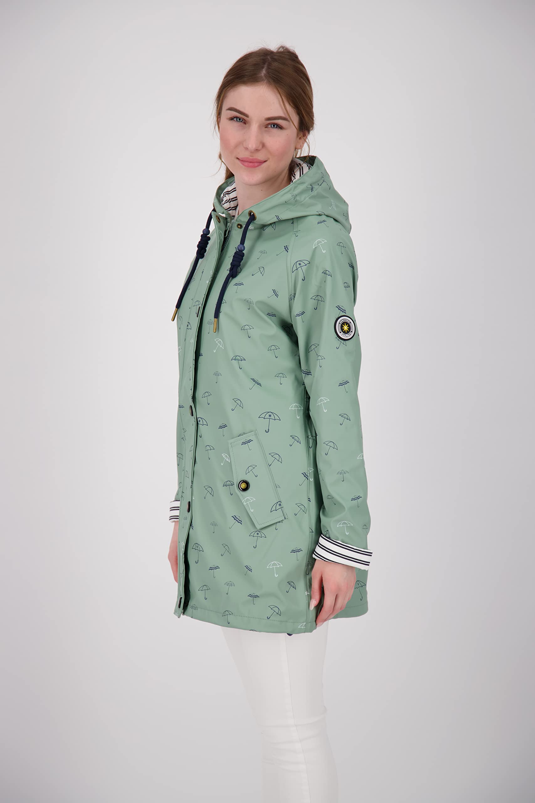 Ankerglut Damen Damen Friesennerz Regenmantel Regenjacke mit Kapuze Gefüttert Wasserdicht Wetterfest Übergangsjacke #Ankerglutbucht Regenjacke (1er Pack)