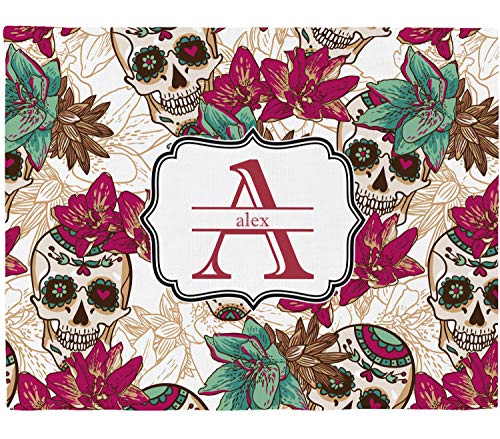 Personalized Sugar Skulls & Flowers Woven Fabric Placemat - Twill w/Name and Initial