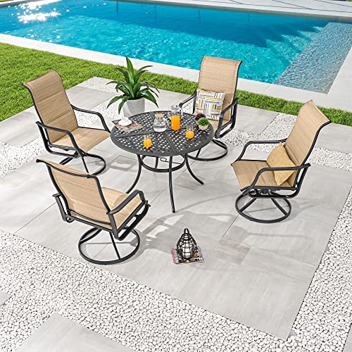 Image of LOKATSE HOME 5 Pieces Patio Dining Swivel Chair Set Metal Armchairs with Round Coffee Table, Beige