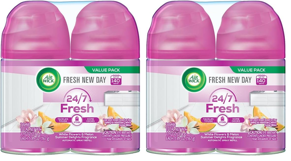 Air Wick Automatic Air Freshener Spray Refill, 2ct, Summer Delights, Odor Neutralization, Essential Oils (Pack of 2)