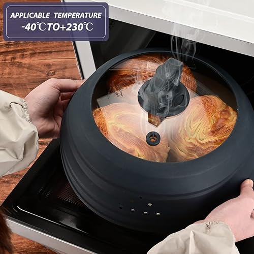 Miniatura 4 de Cubierta de vidrio ventilada para microondas, tapa protectora de salpicaduras con silicona plegable para alimentos como cubierta de placa de 10.5