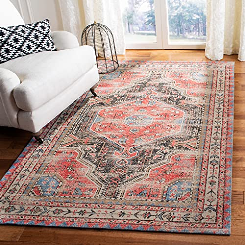 Tapete clásico vintage Safavieh 5' x 8' rojo y carbón miniatura 1