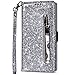 Produktbild Vepbk für Samsung Galaxy S21 Ultra Hülle, Lederhülle Schutzhülle Handyhülle Leder Handytasche Case Hülle Glitzer mit Kartenfach Geldbörse Magnet Brieftasche Flip Cover für Galaxy S21 Ultra,Silber