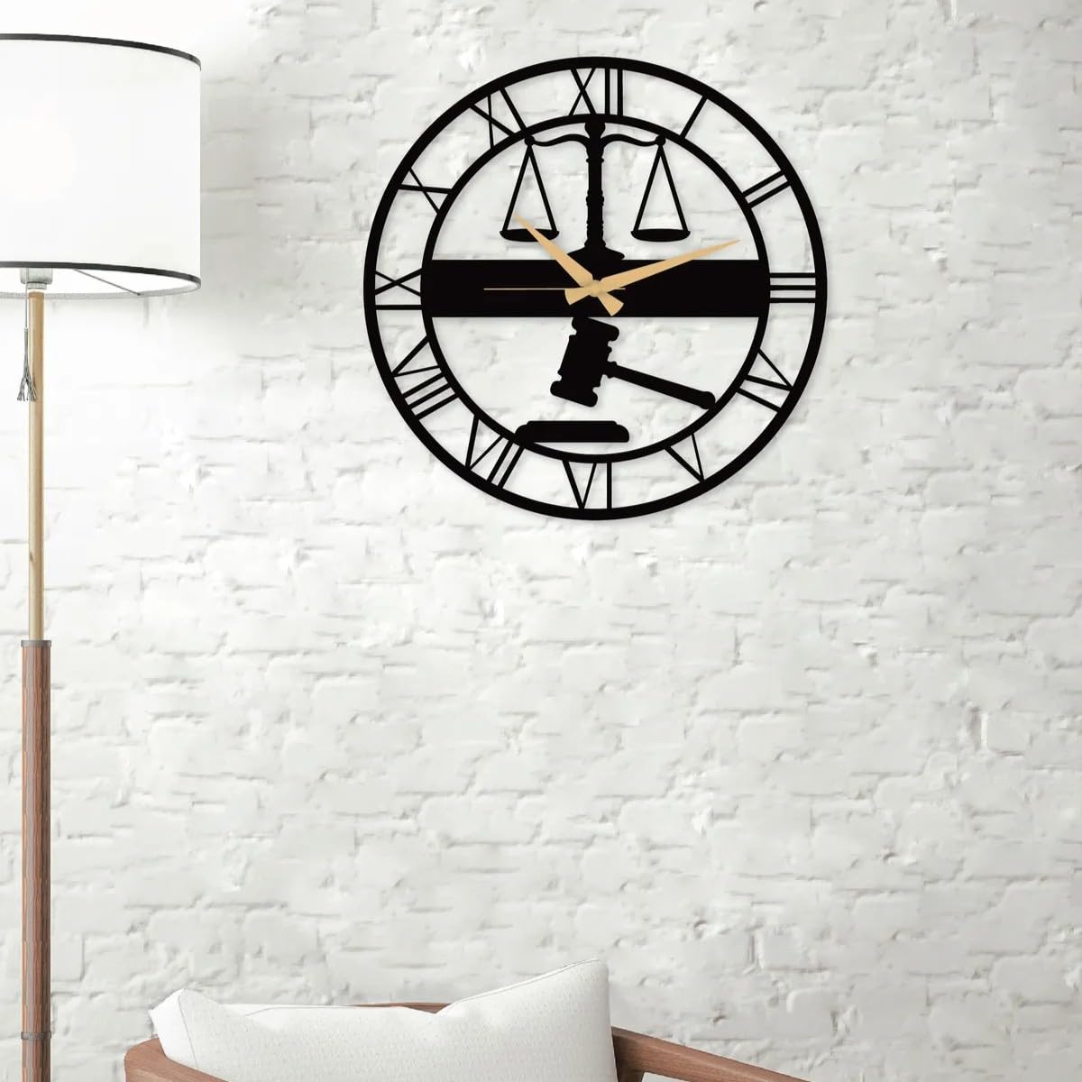Reloj de pared de metal con escalas de justicia, elegante diseño industrial y moderno, 35-100 cm, acero de alta calidad, fácil montaje en pared (75 cm - 30 pulgadas)