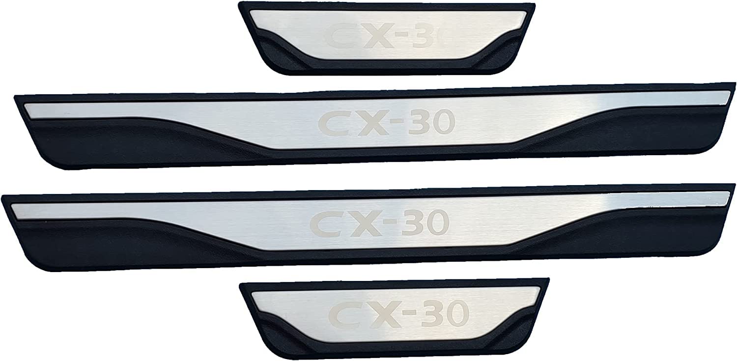 GZBFTDHCar Door Sill Scuff Plate Protector, Compatible for Mazda CX-30 2022 2023, Steel Parts Door Entry Guard Trim (with CX-30 Logo - Carbon)