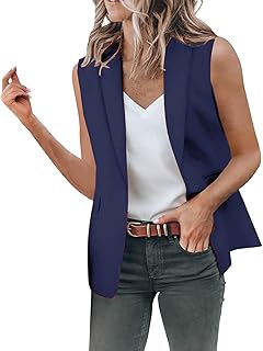 Blazer Mujer Verano Sin Mangas,Chaquetas Elegantes Mujer con Cuello De Solapa Abertura Frontal Blazer Chaleco Color SóLido Holgada Ligera Verano Chaquetas De Negocios Comercial CláSico