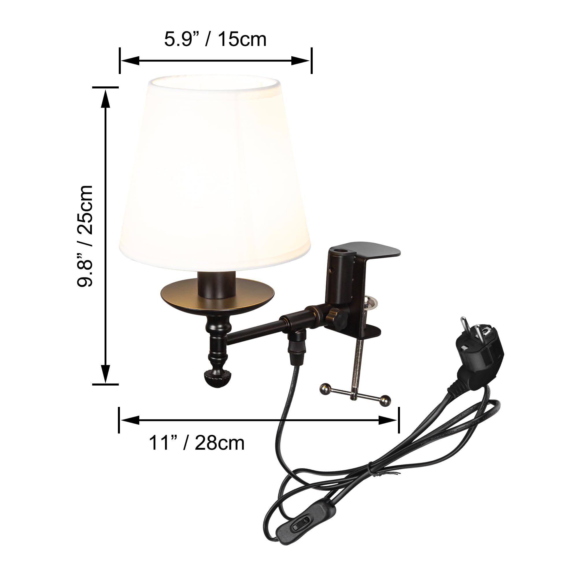 Retro Klemmleuchte,1 Packung Leselampe mit 2,5 m Kabel, weiß Nachttischlampe,Augenpflege Schreibtischlampe für Büro Heimgebrauch, E14 Lampenhalterung - B2SJBDJZ2