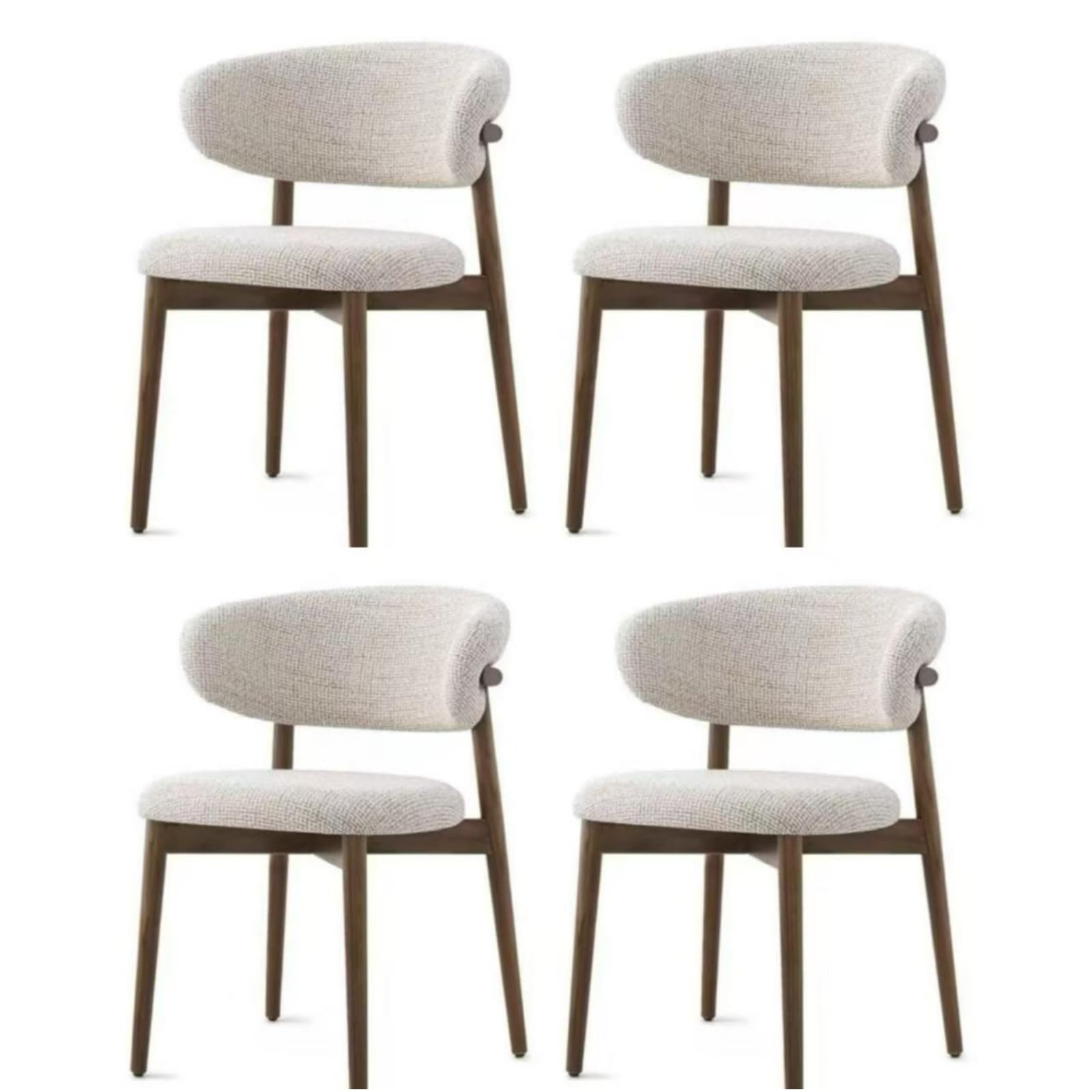 Juego de 4 sillas de comedor nogal con reposabrazos, tela beige, cocina, cafetería, sala de estar, muebles decorativos base madera vintage granja