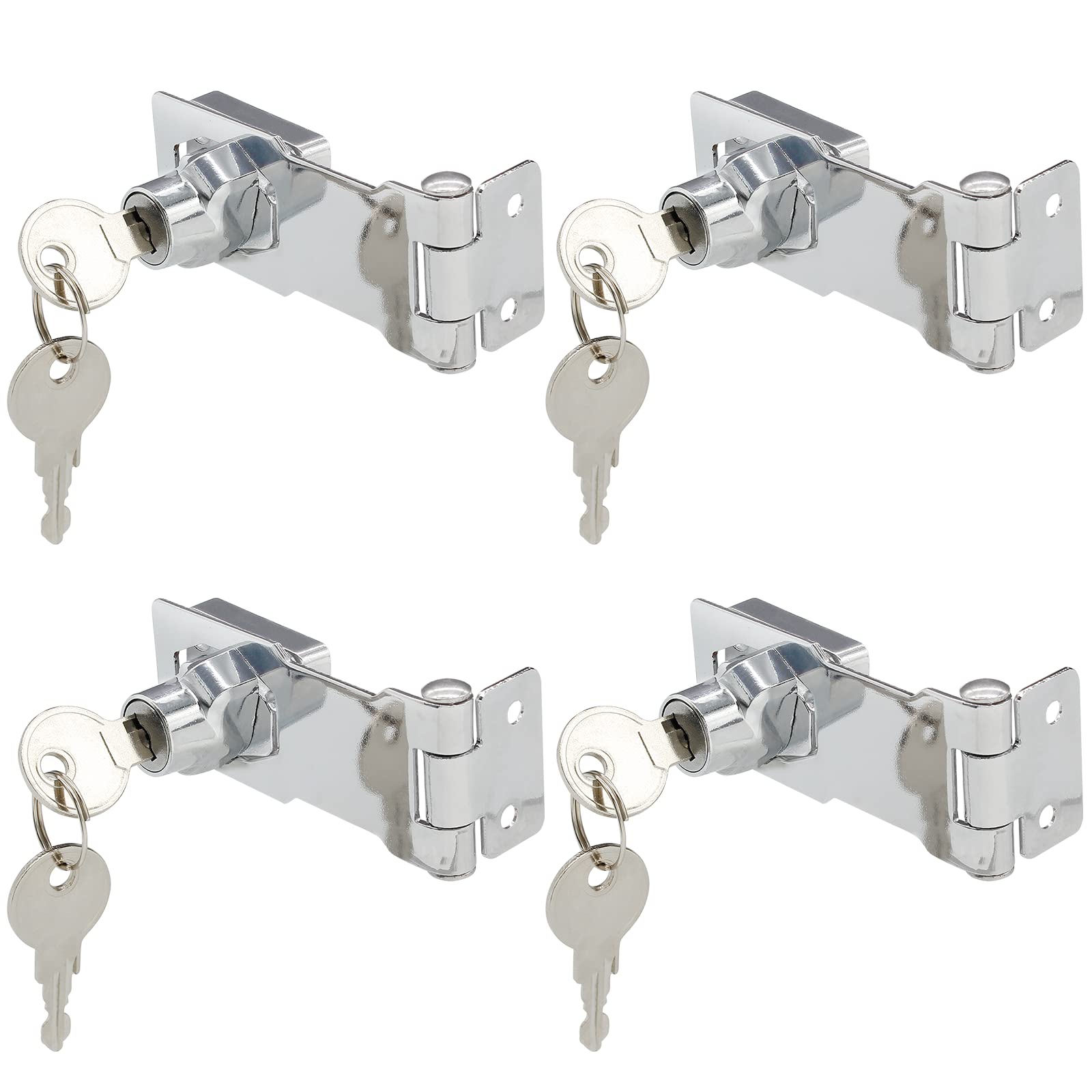 4 Pcs Keyed Hasp Lock, 3 Inch Twist Knob (Silver)