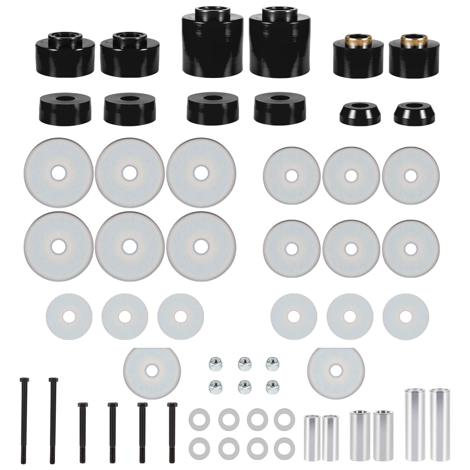 E-cowlboy 4.4123R zestaw tulei montażowych do Ford F-150 F-250 F-350 1980-1998 2WD 4WD poliuretanowe uchwyty kabiny nadwozia, stalowe rękawy i zestaw osprzętu (czarna)