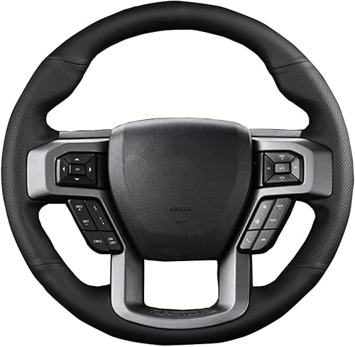 Funda de cuero negro para volante de automóvil Ford 150 King Ranch Lariat Platinum XL XLT 2015 2016 2017 Volant DIY cosido a mano cubiertas de