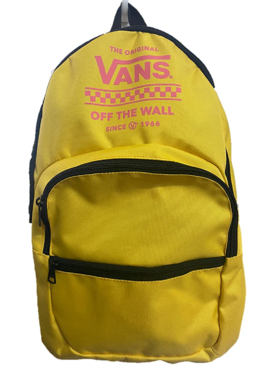 Vans Ranged 2 mochilas amarillo azufre rosa gráfico fuera de la pared bolsillos para laptop, universidad, escuela, casual, viaje portátil