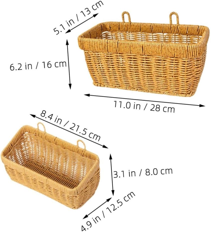 2pcs Kitchen Fruit Hanging Basket Set, Large Small Imitation Rattan Woven Wall Storage Bins for Vegetables, Ginger, Garlic, and Fruit Organizer, Space-saving Kitchen Wall Rack