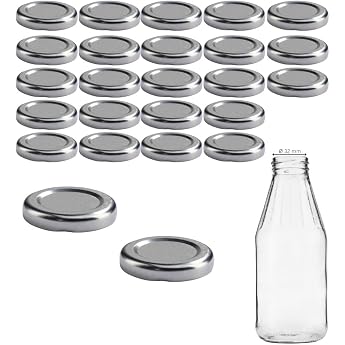 mikken TO43 25 Lids 4.5 cm for Glass Bottles Twist-Off Replacement Lid Screw Cap for Milk Bottles and Juice Bottles Colour Silver