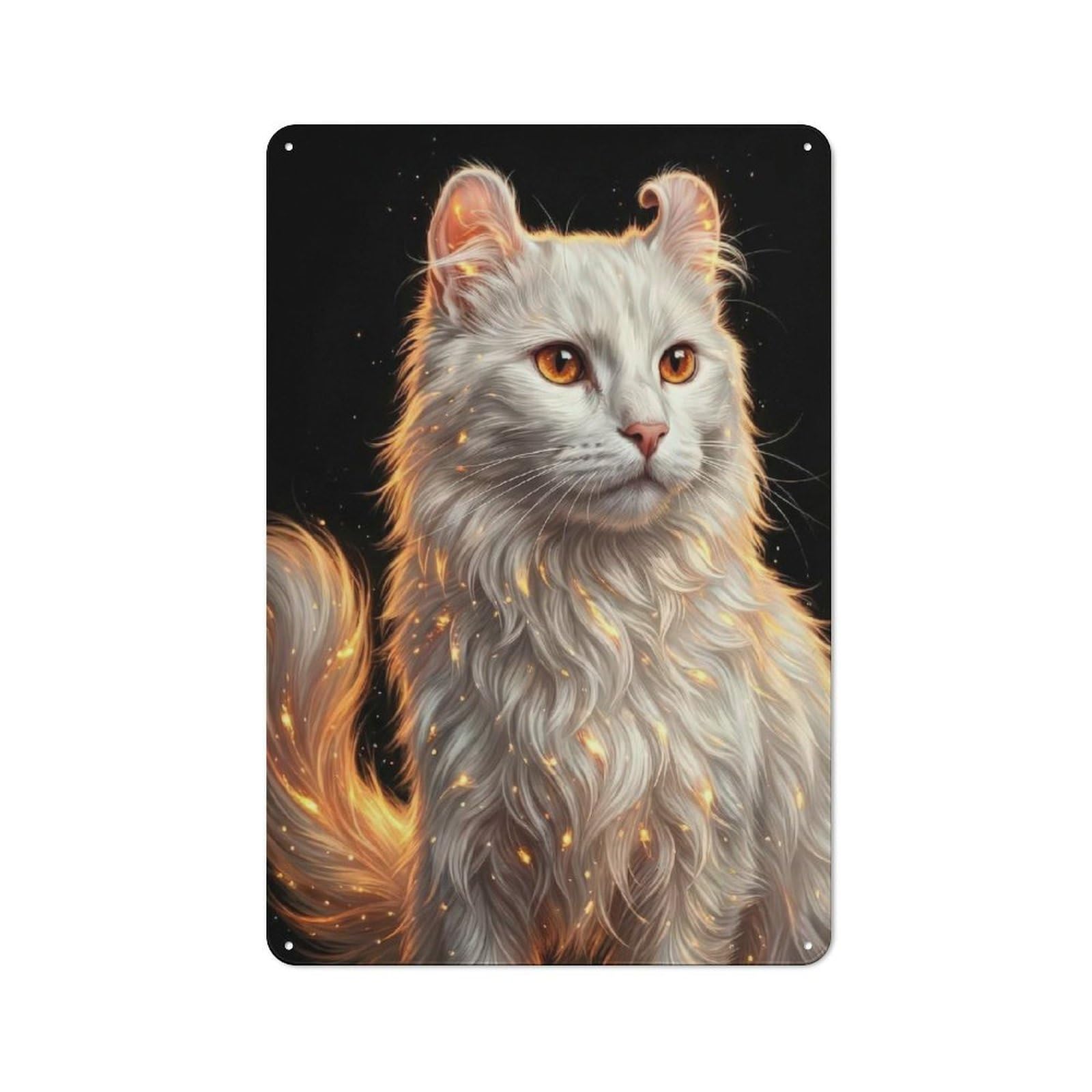 Junmoney Style-11 Elegant White Cat Portrait Metal Wall Decor Sign For City Themed Room, Study Or Gallery Wall, Gift For Travel Lovers And City Fans, 30X20cm