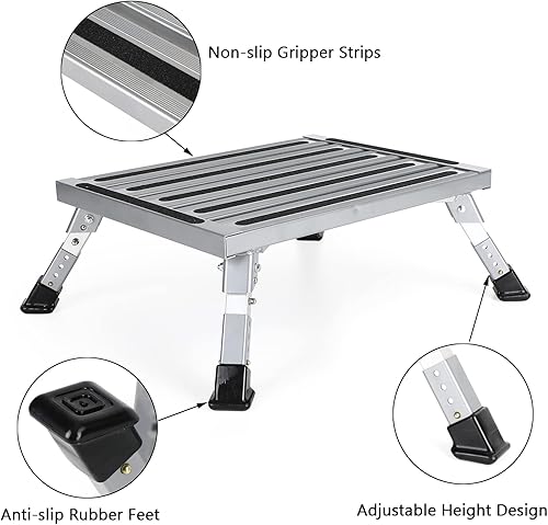 Miniatura 5 de Taburete plegable de aluminio para caravana de 19 x 12 pulgadas, taburete plegable de aluminio, para remolque, caravana, escalón, plataforma de