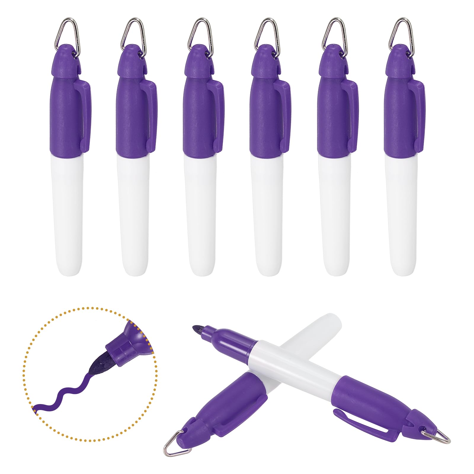 PATIKIL Round Point Mini Permanent Markers with Clips, 8 Pcs Golf Marker Pen with Keychain Clip for Office Supplies Outdoor Activities, Purple