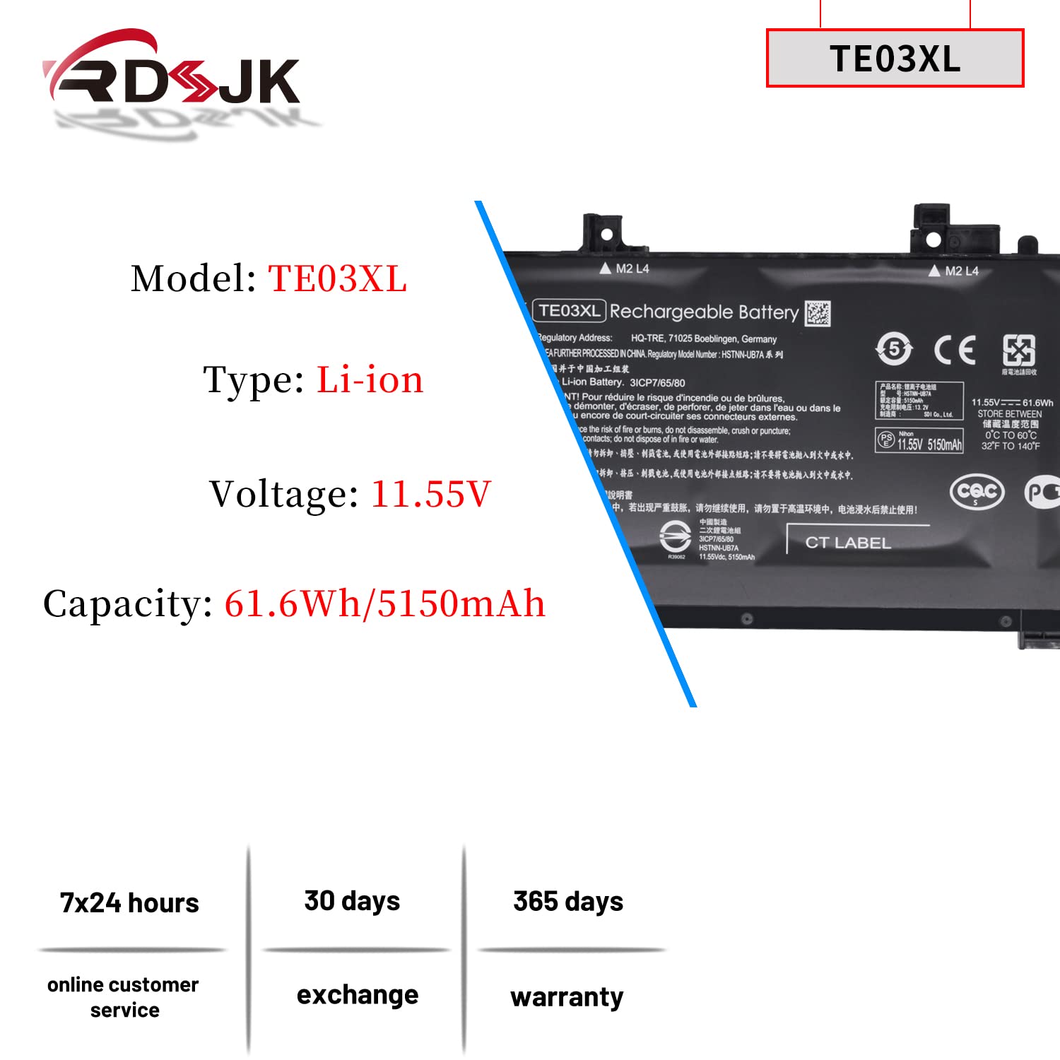 Amazon.com: RDSJ TE03XL 11.55V 61.6Wh Battery for HP Pavilion